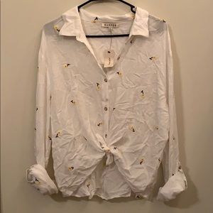 Harper Ivory Button Down with Flower Detail